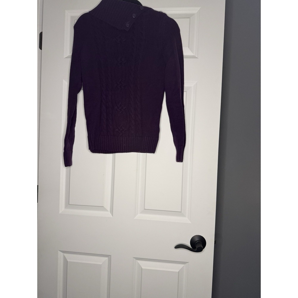 Tommy Hilfiger Cable Knit Button Mock Neck Sweater Purple Small